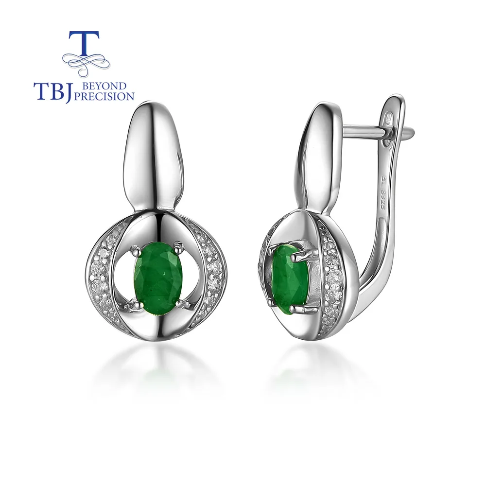 

Natural Zambia Emerald clasp earring oval 4*6mm green natural gemstone fine jewelry 925 sterling silver for women