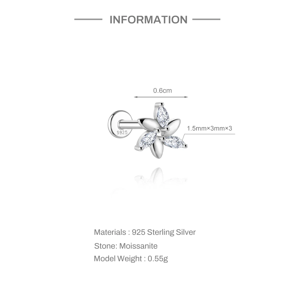 ROXI Moissanit 925 Sterling Silber Geometrischer Quasten-Ohrstecker für Damen, flacher Rücken, Helix-Blumenanhänger, edler Schmuck – Detail 40
