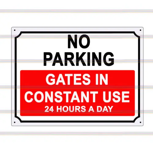 No Parking Gates In Constant Use, Sign. Tough, Durable Metal Tin SIgn, Plaque