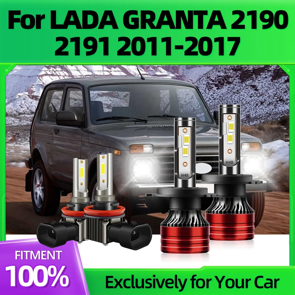 Led Headlight Bulbs H4 Ultra-white 6500K Car Light Lamps 110W 30000LM Fast Speed Cooling Fan For LADA GRANTA 2190 2191 2011-2017