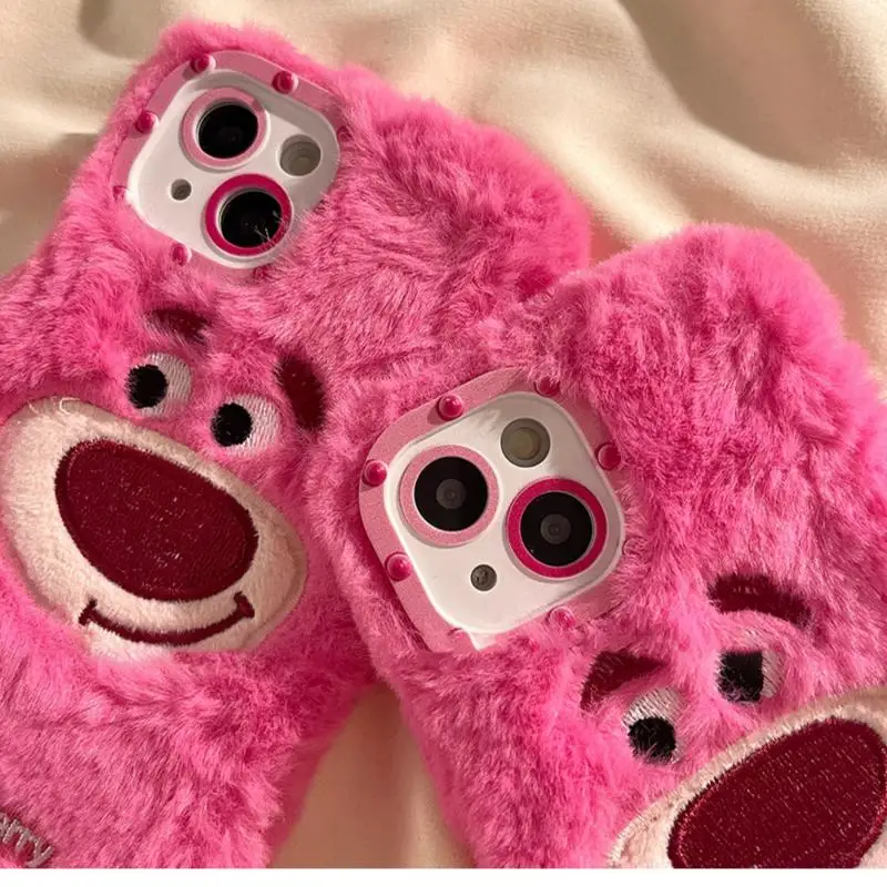 Ins nowy Kawaii Disney Lotso różowy pluszowy miś truskawkowy kreskówka Anime etui na Iphone dziewczynka zabawka prezent Iphone14Promax13 12 11-8 Plus