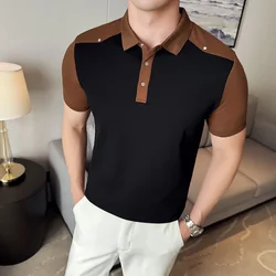 Korean Fashion Patchwork Polo Shirt for Men Summer Short Sleeve Casual Business POLO High-quality Lapel T-shirts Men Clothing