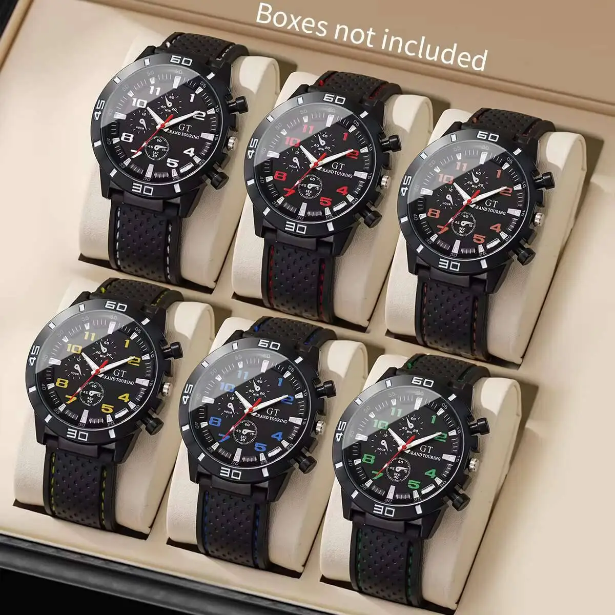 

6 шт. модные мужские часы, комплект, повседневные мужские спортивные часы с силиконовым ремешком, Reloj Hombre (без коробки)