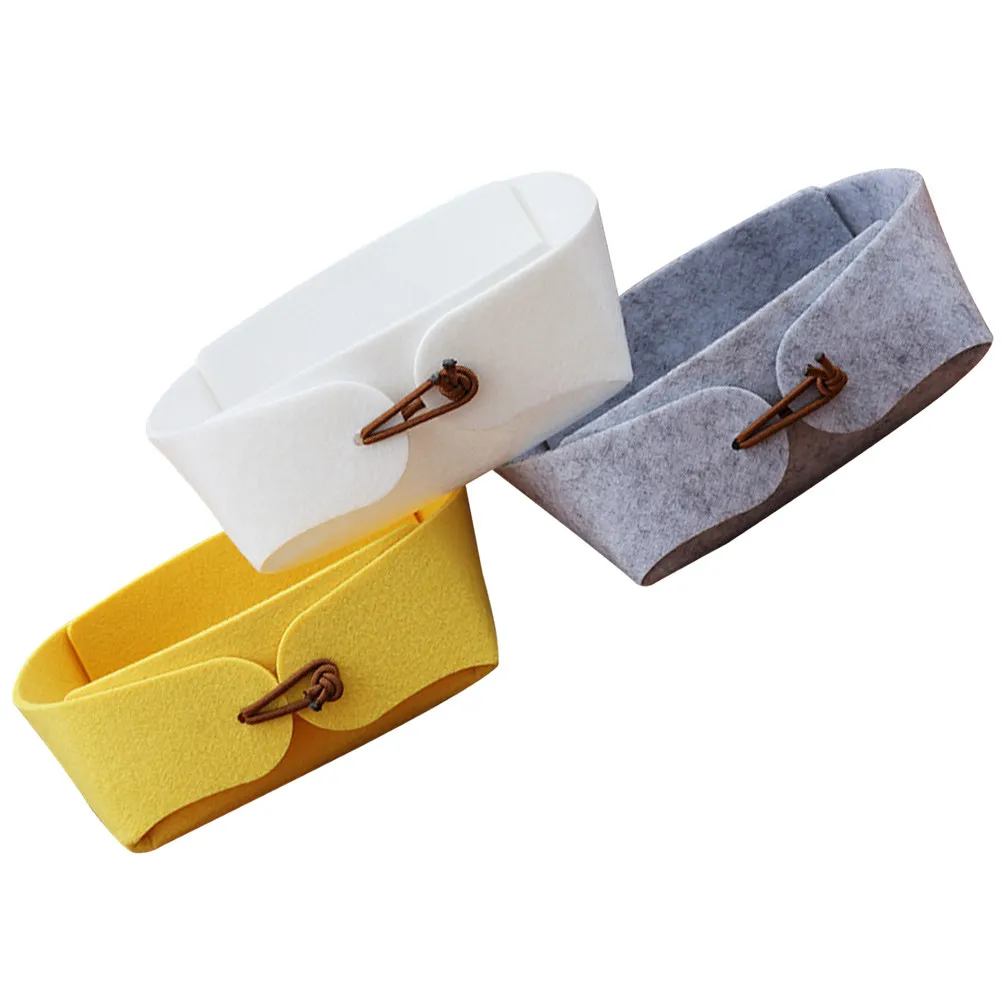 

Набор из 3 войлочных коробок для хранения: настольный органайзер для мелочей, футляр для украшений, простой складной контейнер для дома