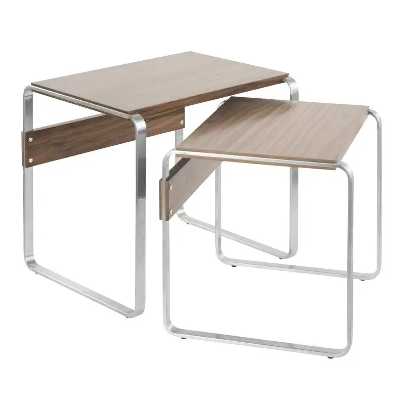 Mid-Century Modern Nesting Tables in Stainless Steel and Walnut Design