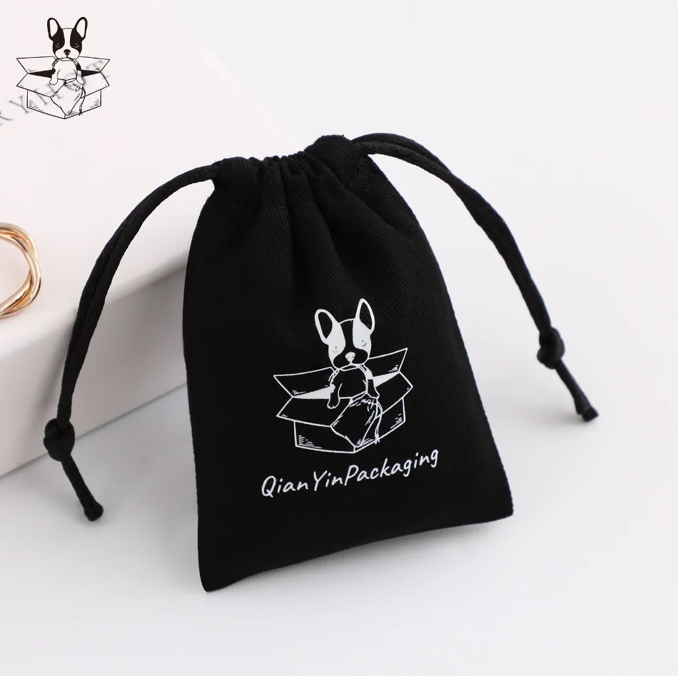 

50 black Cotton drawstring bag personalize logo custom dust pouch jewelry packaging pouch printing wholesale gift packaging prod