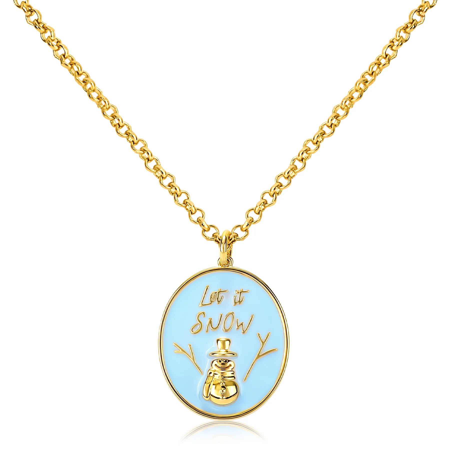 Europe and America Blue Drip Glue Gold Color Santa Claus Necklace UNISEX Christmas Eve Party Jewelry Necklace