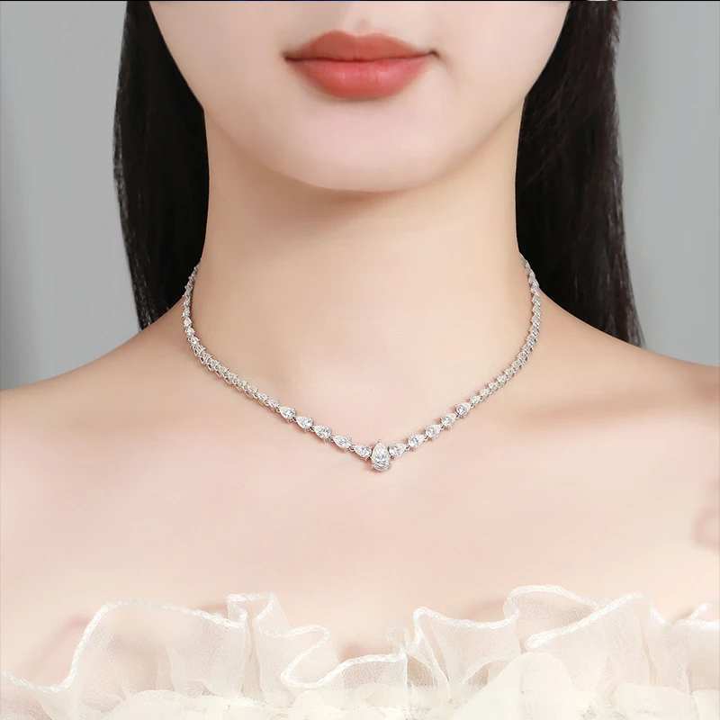 1.5CT Pear Moissanite Tennis Necklace for Women Gradient Waterdrop Diamond Riviera Necklaces Sterling Silver 925 Luxury Jewelry - view 5