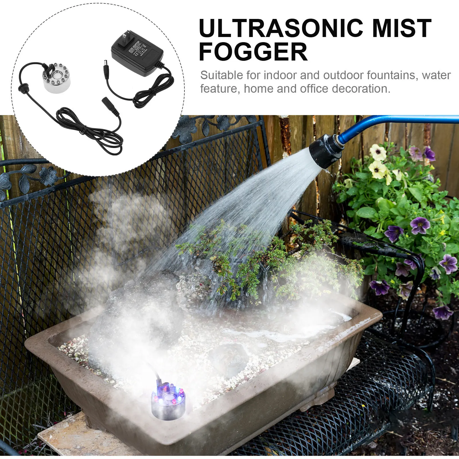 12 Colorful LED 16Mm Ultrasonic Mist Maker Fogger Pond Fountain Water Feature Indoor Outdoor Fog Humidifier Us Power Adapter view 3
