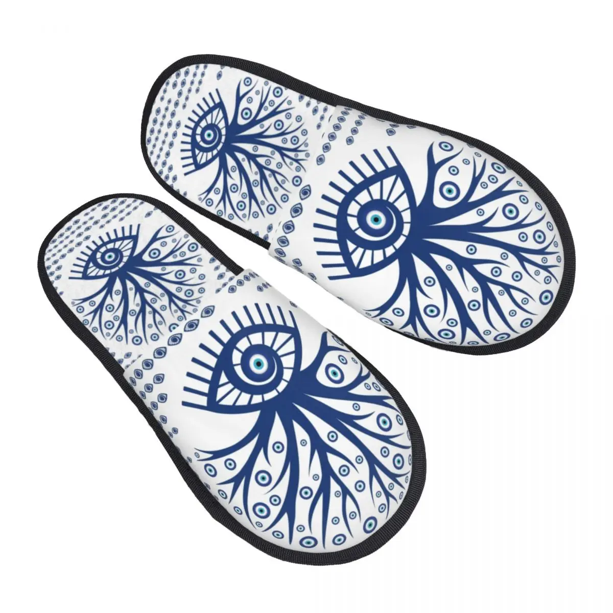 Custom Greek Evil Eye Tree Mati Guest Slippers for Bedroom Women Matiasma On White Turkish House Slipper