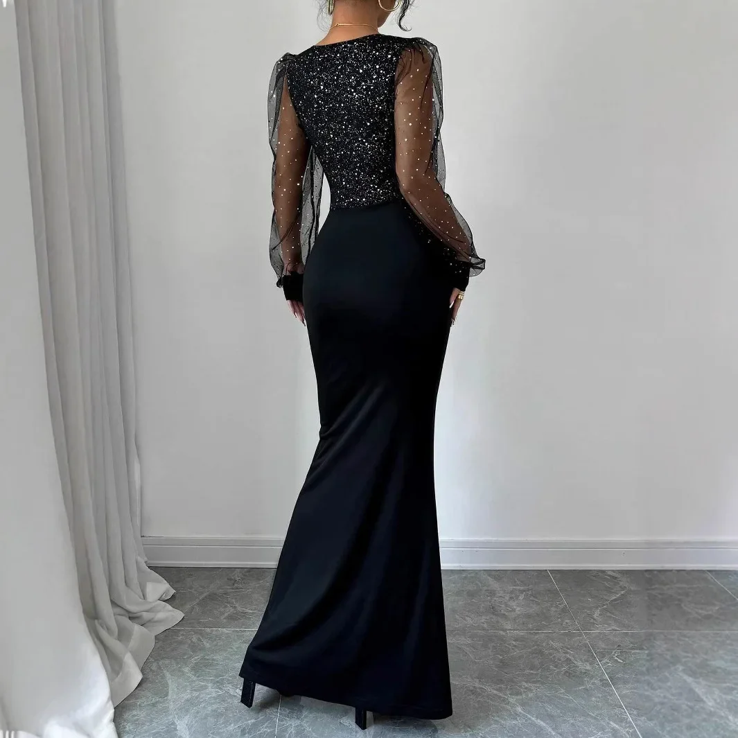 

Vestido Plus Size 9XL 8XL 7XL 6XL 5XL Весенне-осеннее платье Элегантное сексуальное эластичное женское платье с v-образным вырезом и высокой талией и блестками