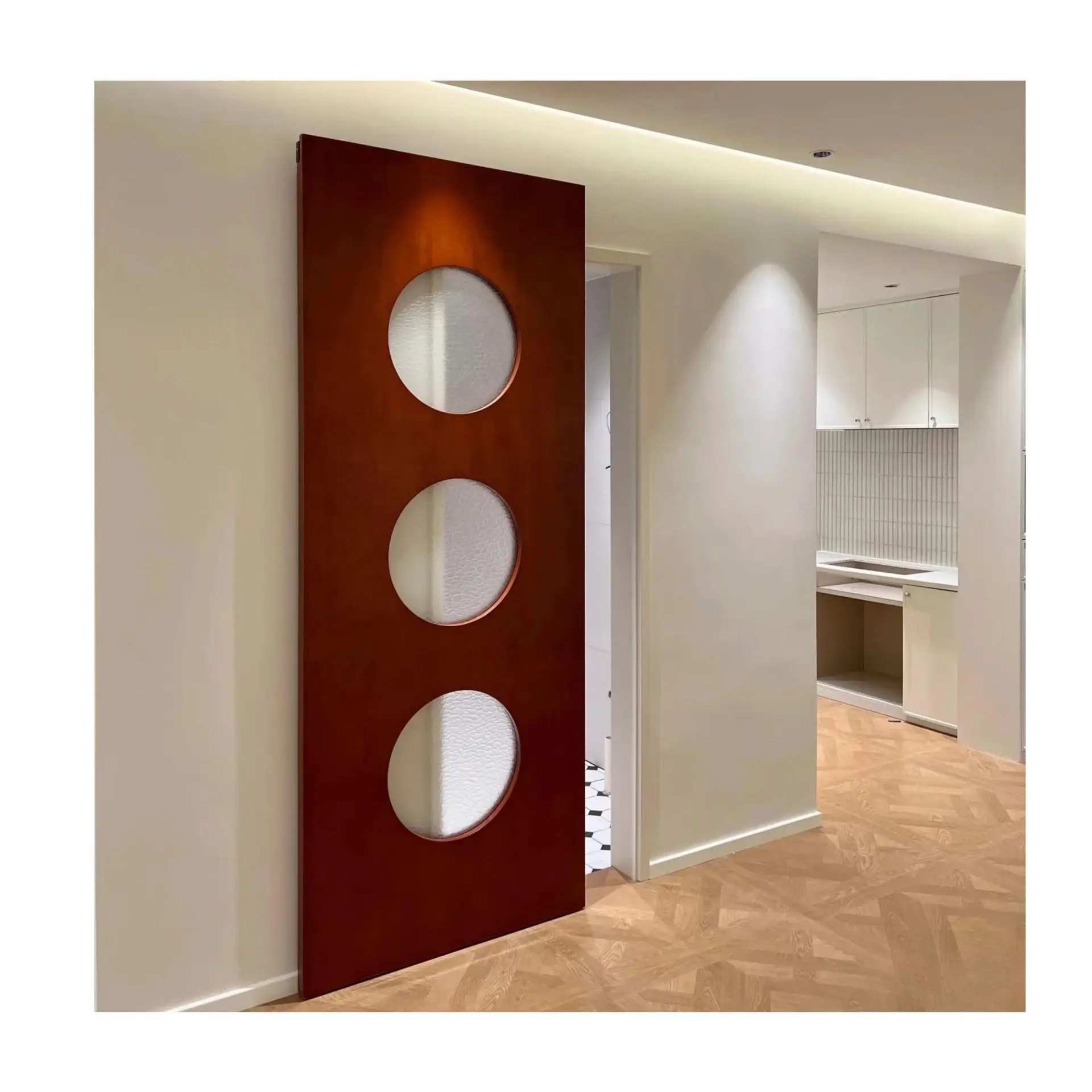 Medieval style invisible ghost door kitchen bathroom glass mobile push-pull trackless suspension