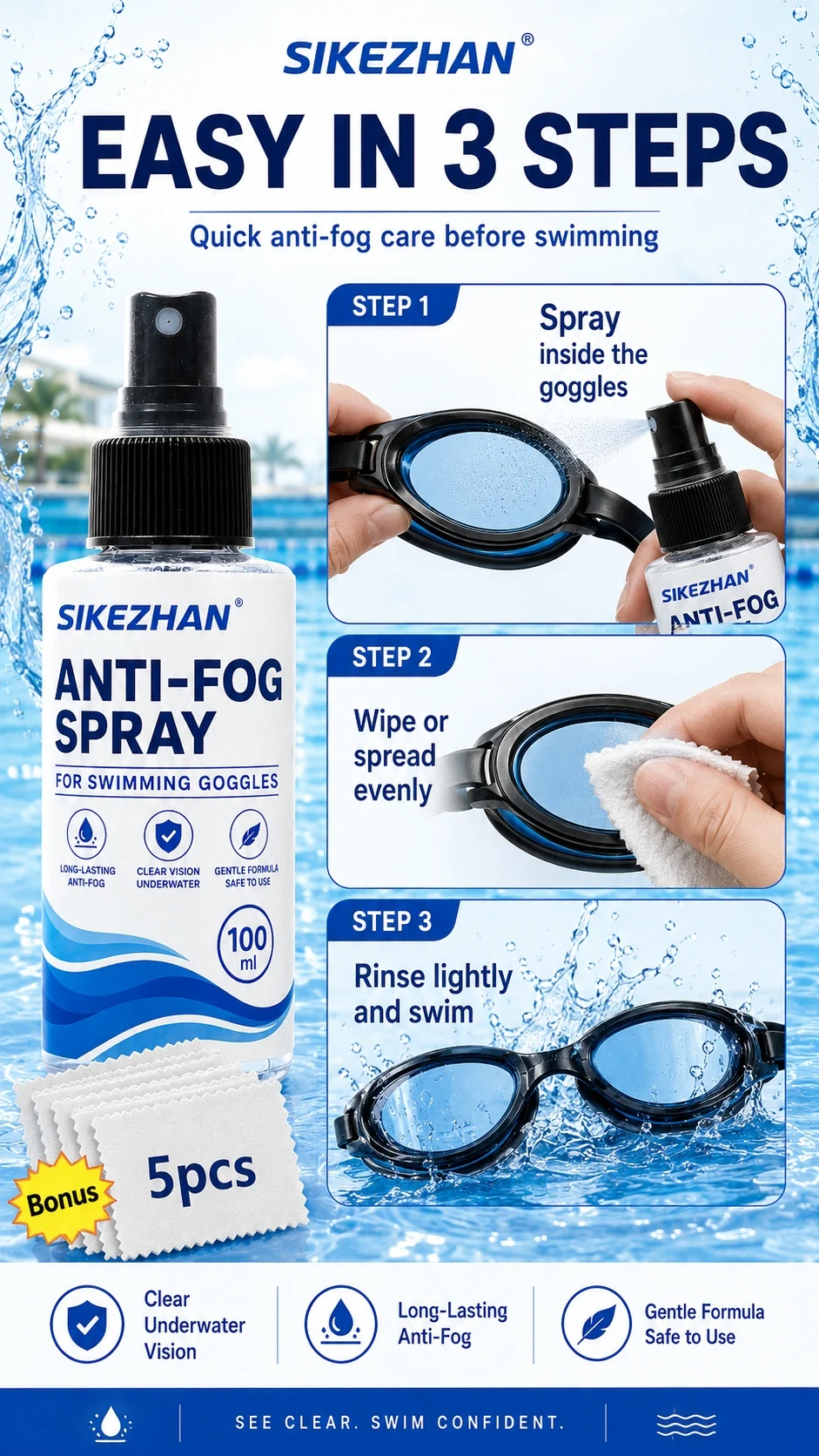 Anti-Beschlag-Spray für Schutzbrillen, Brillen, Kameras, Windschutzscheiben, Teleskope und Badezimmerspiegel, langanhaltender klarer Sichtschutz – Detail 2