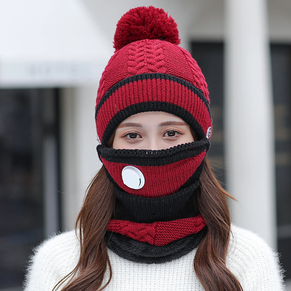 

1 set Warm Scarf Set Thicken Hat Knitting Mask Ear Protect Cap Cotton Neckerchief Infant Durable Comfortable Material Novel
