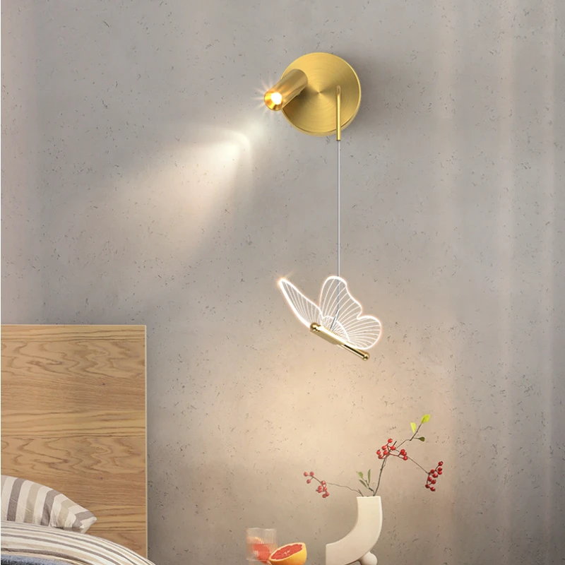 Imagem -02 - Modern Led Wall Sconces Lamp Indoor Bedside Luminária Quarto Sala de Estar Home Decor Butterfly Spotlight Iluminação Simples