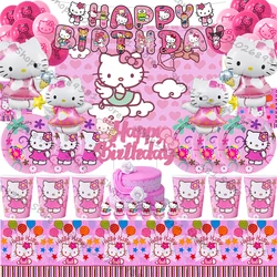 Decoración de Hello kitty rosa para fiesta de cumpleaños de niños, accesorios de mesa, plato de taza, regalo de juguete para niñas, suministros para fiesta de Baby Shower