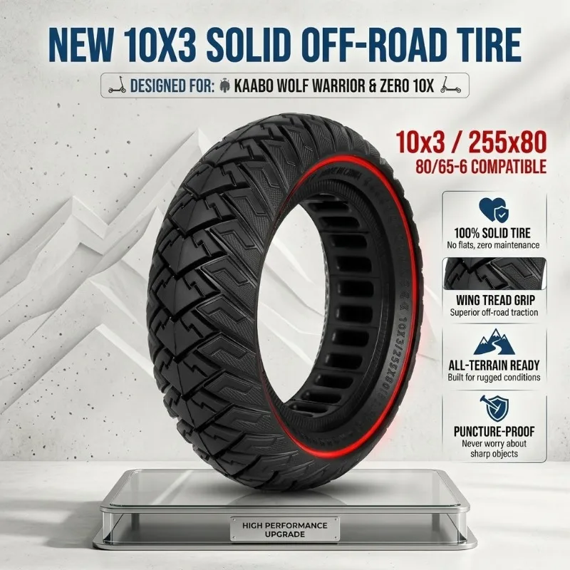 

Новая цельнолитая внедорожная шина 10x3 (255x80) 80/65-6 с рисунком протектора Wing Tread, устойчивая к проколам, для электросамоката Kaabo Wolf Warrior Zero 10X
