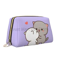 Peach and Goma Mochi Cat Love Makeup Bag Leather Women Travel Toiletry Pouch Cosmetic Bags Portable Multifunctional Storage Bag