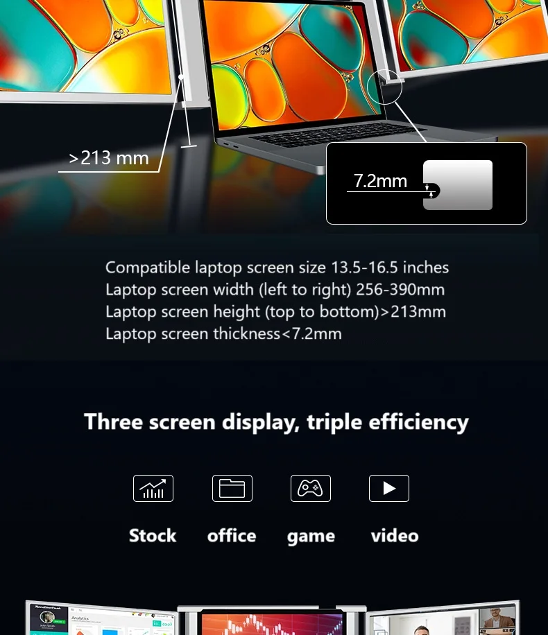 Monitor Portátil de 18.0 Polegadas/17/16/15/14 Polegadas 2.5K para Laptop, Extensão de Jogo Móvel com Tela IPS 144HZ