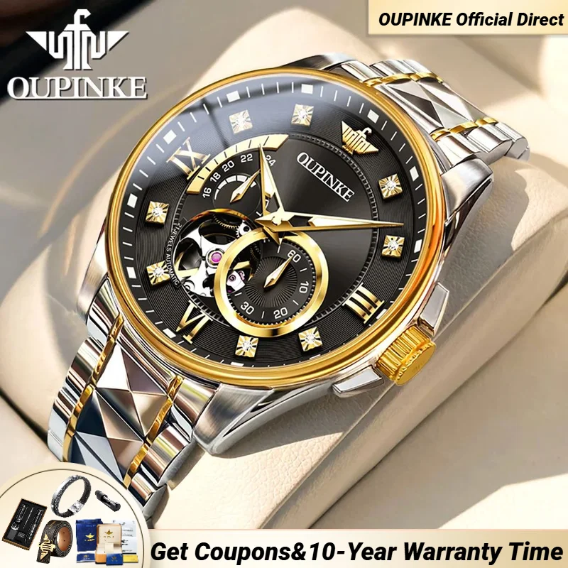 

OUPINKE 3245 Original Swiss Certified Men's Automatic Mechanical Watch Luxury Brand Tungsten Steel Waterproof Skeleton Men Watch