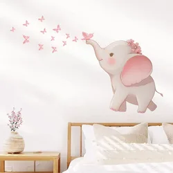 Pink Dream Butterfly Elephant Cartoon Decoration Wall Stickers Self-adhesive for Children Room Living Room Background Decal