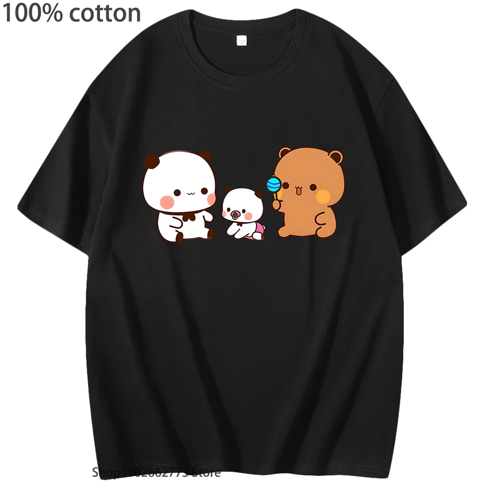 Bubu Dudu and Baby Panda Bear Print T-Shirts Kawaii Cute Girls Clothes 100%Cotton Tees O-Neck Summer Casual Streetwear Men Women