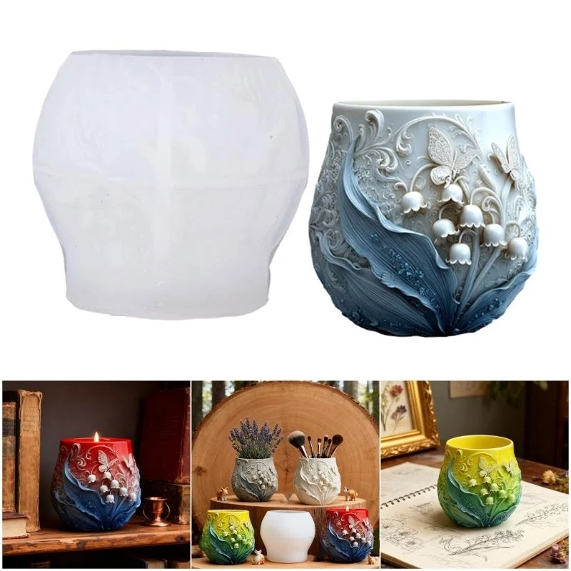 

H7EB Универсальная силиконовая форма-бабочка с цветочным рисунком для цветочных горшков из цементной смолы, инструменты для