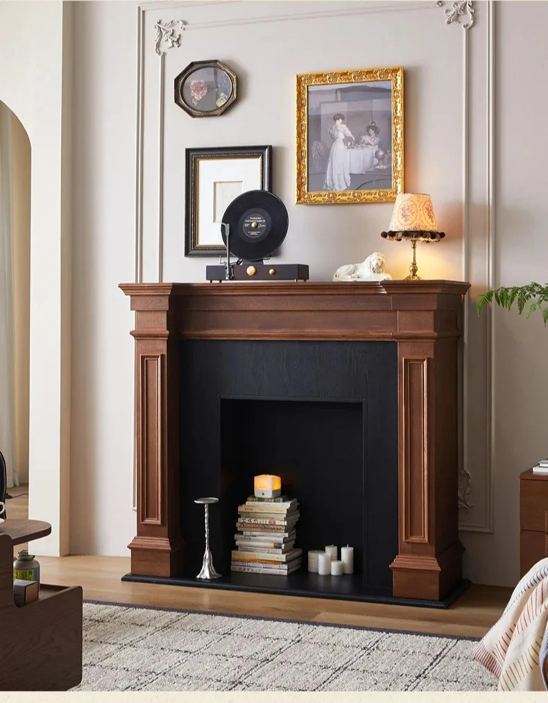 X-S retro solid wood fireplace cabinet decoration living room porch rack simulation medium antique flame fireplace cabinet HG