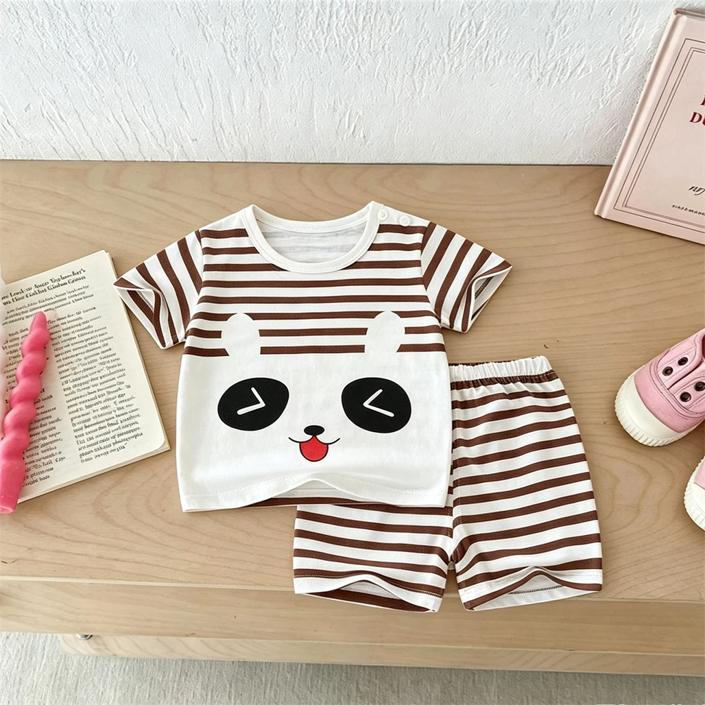 Boys And Girls Summer Costume Lovely T-shirt+Shorts Two Piece Set Cartoon Crewneck Tees Loose Shorts Toddler Fashion Outfits
