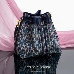 Fashionable New Large Capacity Women's Crossbody Bag Retro Drawstring Letter Design Shoulder Bag