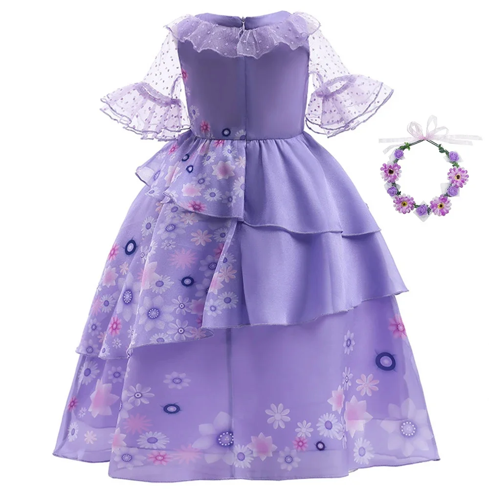 Baby Girls Disguise Ball Dress Up Children's Flower Elf Cosplay Costume Kids Carnival Party Floral Princess Dresses With Garland