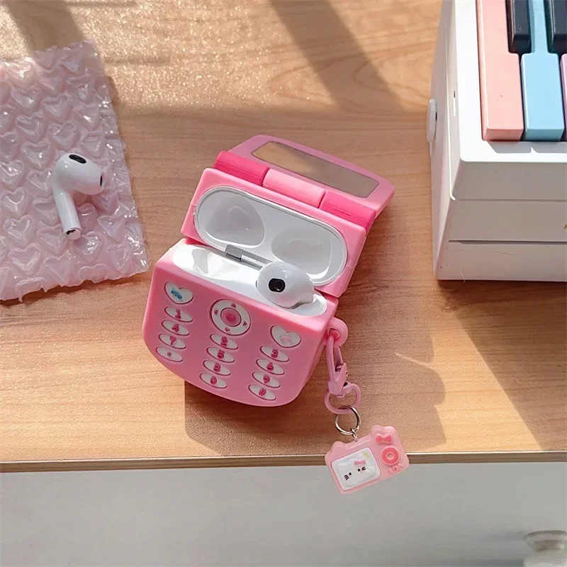 Hellokittys-ヘッドフォン用のフラップ付き保護カバー,漫画のミラー,airpods1,airpods1,bluetooth,保護ケース,誕生日プレゼント,ファッション