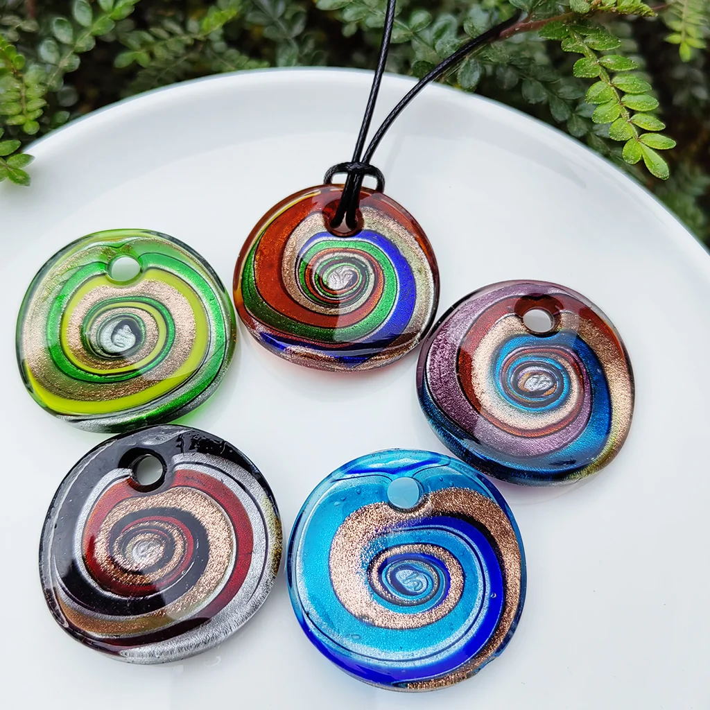 5PCS MIx Red Blue Glass Muran Floral Round Swirl Lampwork Lollipop Pendant Necklace For Women Cheap Items With Jewelry Gift