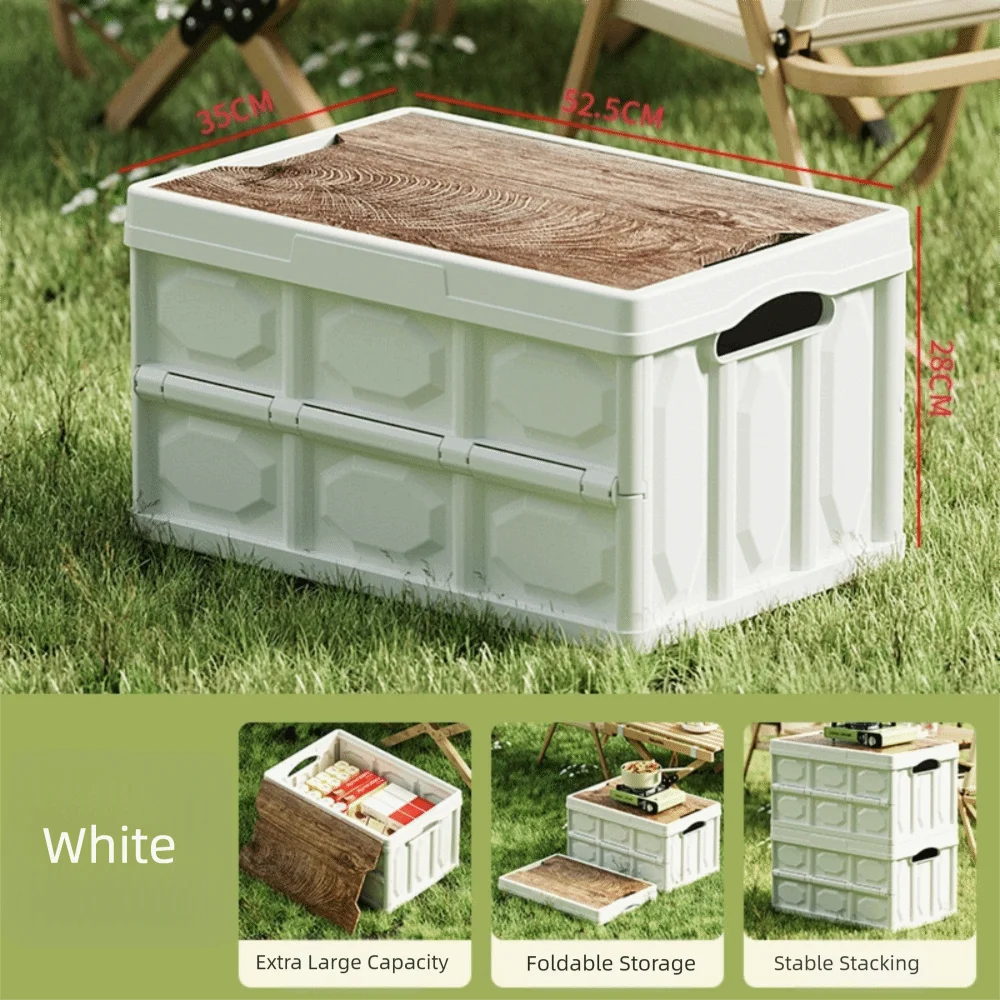 

With Wooden Lid Foldable Storage Box Multi-functional Large Capacity Camping Storage Box Plastic Car Trunk Storage Box Camping