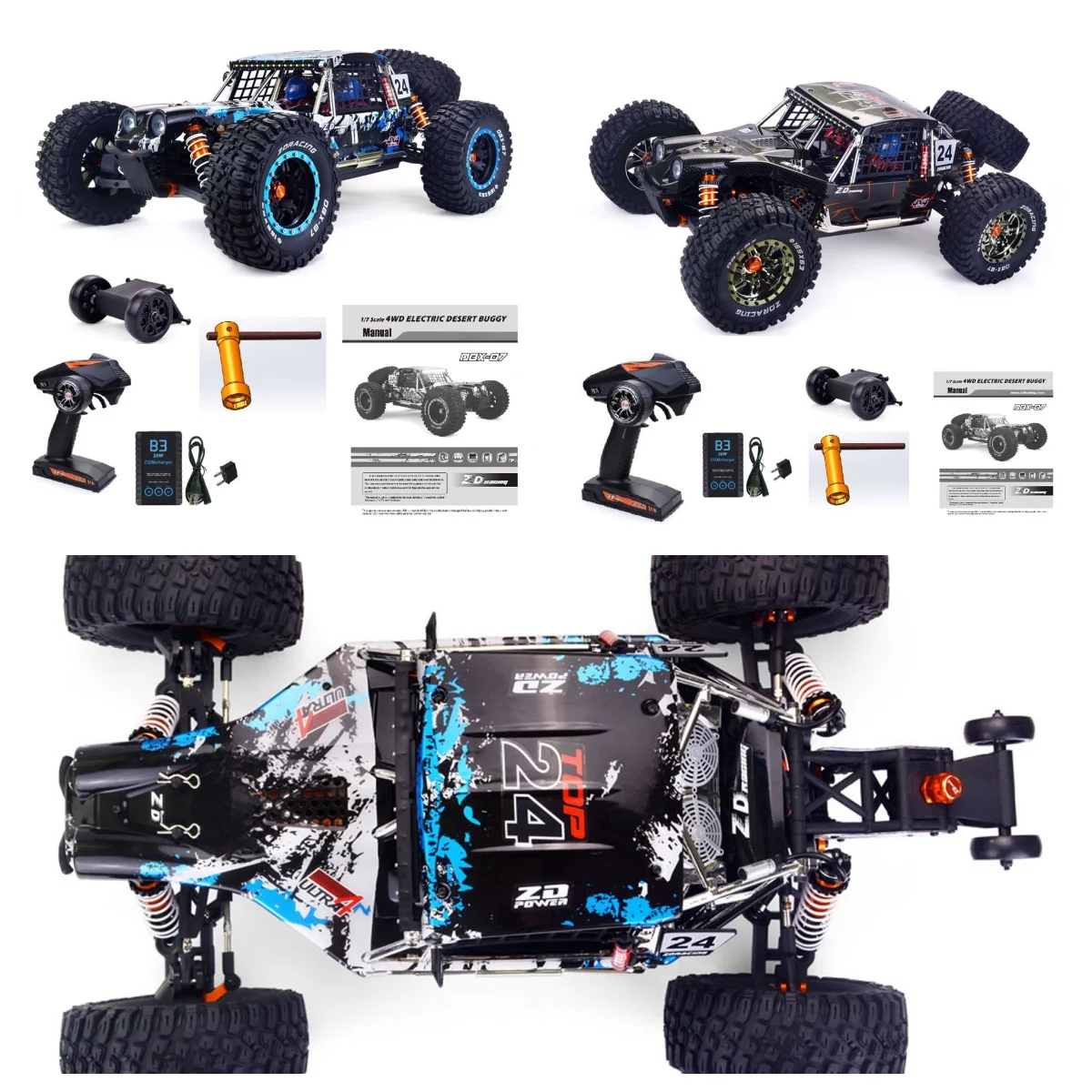 

ZD Racing Car 1/7 DBX07 4WD RC Desert Buggy Electric Remoted Off Road Cars 80KM/H High Speed 4082 Brushless Motor Wheelie Bar