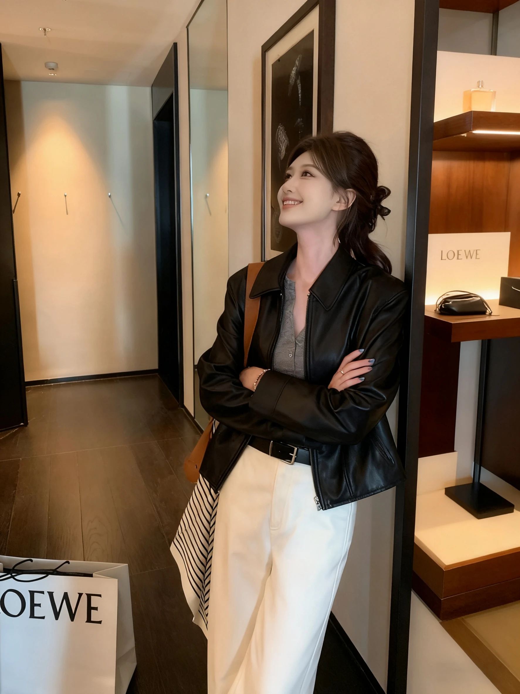 Retro Amerikanische Coole Biker-Lederjacke für Damen, Einfache Lockere Passform, Herbst-Winter-Oberbekleidung für Kleine Figuren