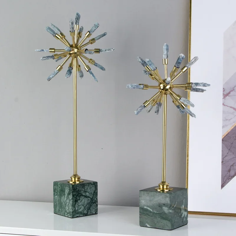 

Agate Crystal Flower Crafts Sculpture Desk Decoration Copper Flower Ornaments Modern Design Artwork Statue Room Aesthetics Decor