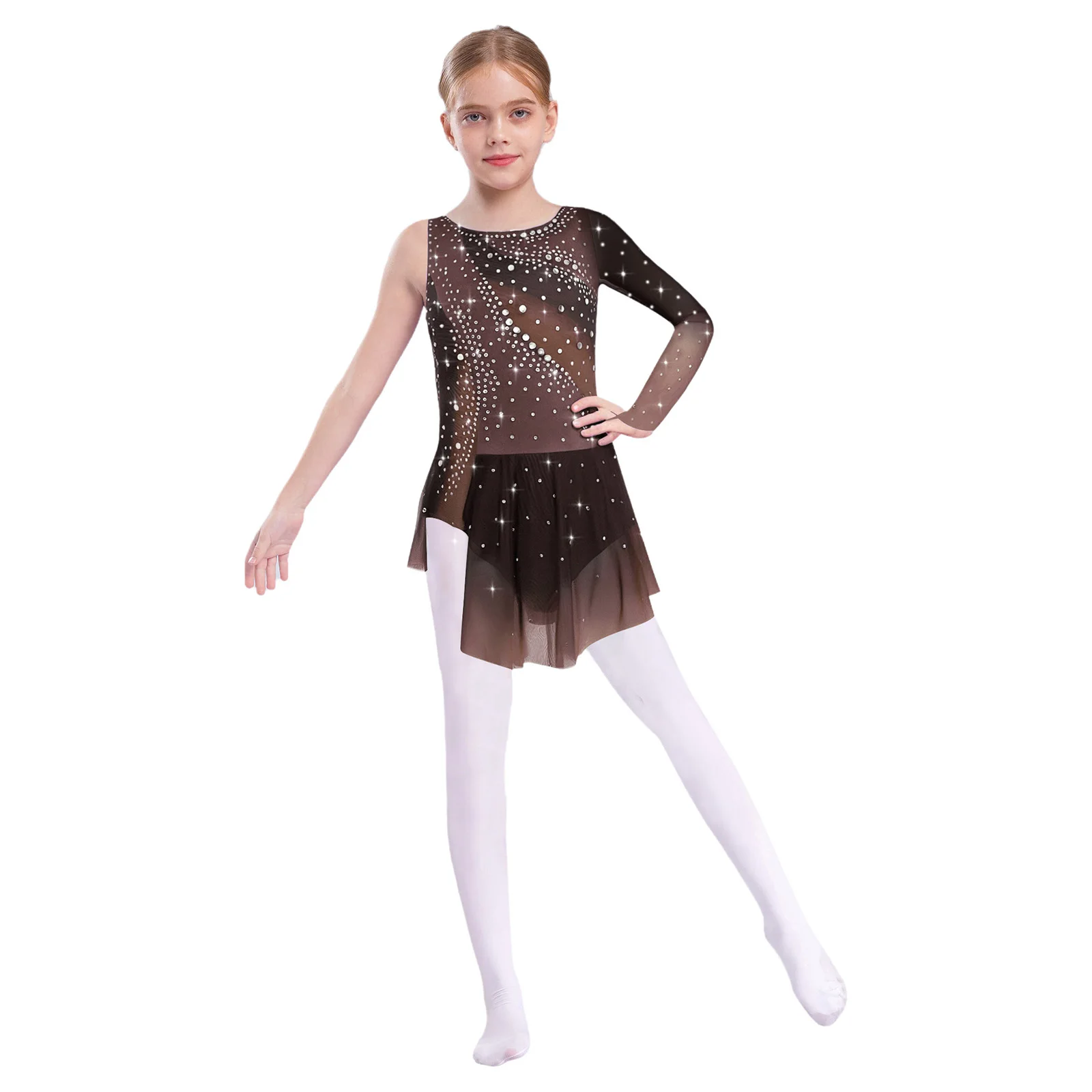 

Girls Rhythmic Gymnastics Ballet Leotards Acrobatic Figure Skating Performance Costume Shiny Rhinestones Lyrical Dance Dress