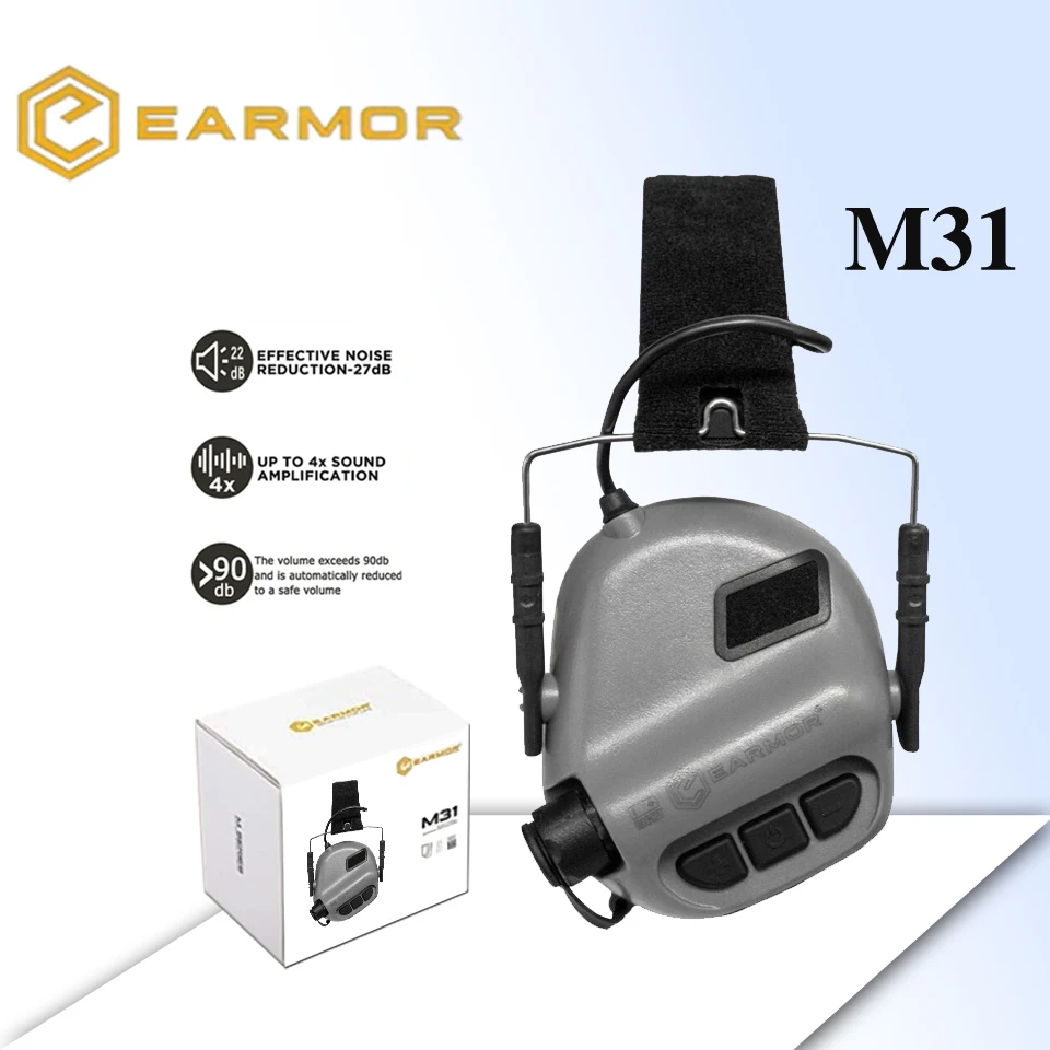 EARMOR MOD4 Tactical M31 Headphonesn Noise Clearance Hearing Protector Earmuffs Shooting Earphone NRR22db-Cadet Grey