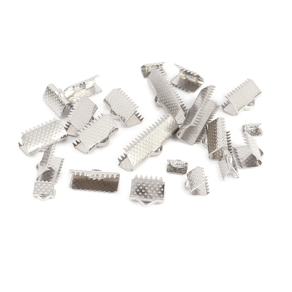 20-50pcs Stainless Steel Ribbon String Leather Clip Crimp Cover Clasp For Jewelry Making DIY Jewelry Connectors Findings