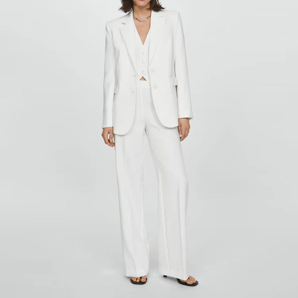 

Classic White Women's 3 Pieces Suit Set Single Breasted Notch Lapel Jacket Vest Pant Sets Office Banquet Wedding Female Clothing