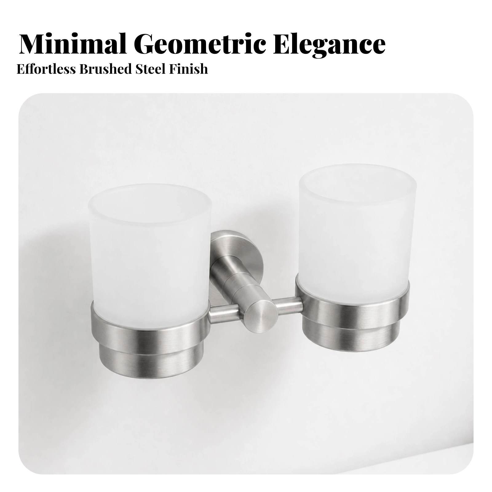 Double Cup Holder with Frosted Cups Stainless Steel Wall Mounted Tumbler Holder with Cups Rust Resistant Sleek for Couples