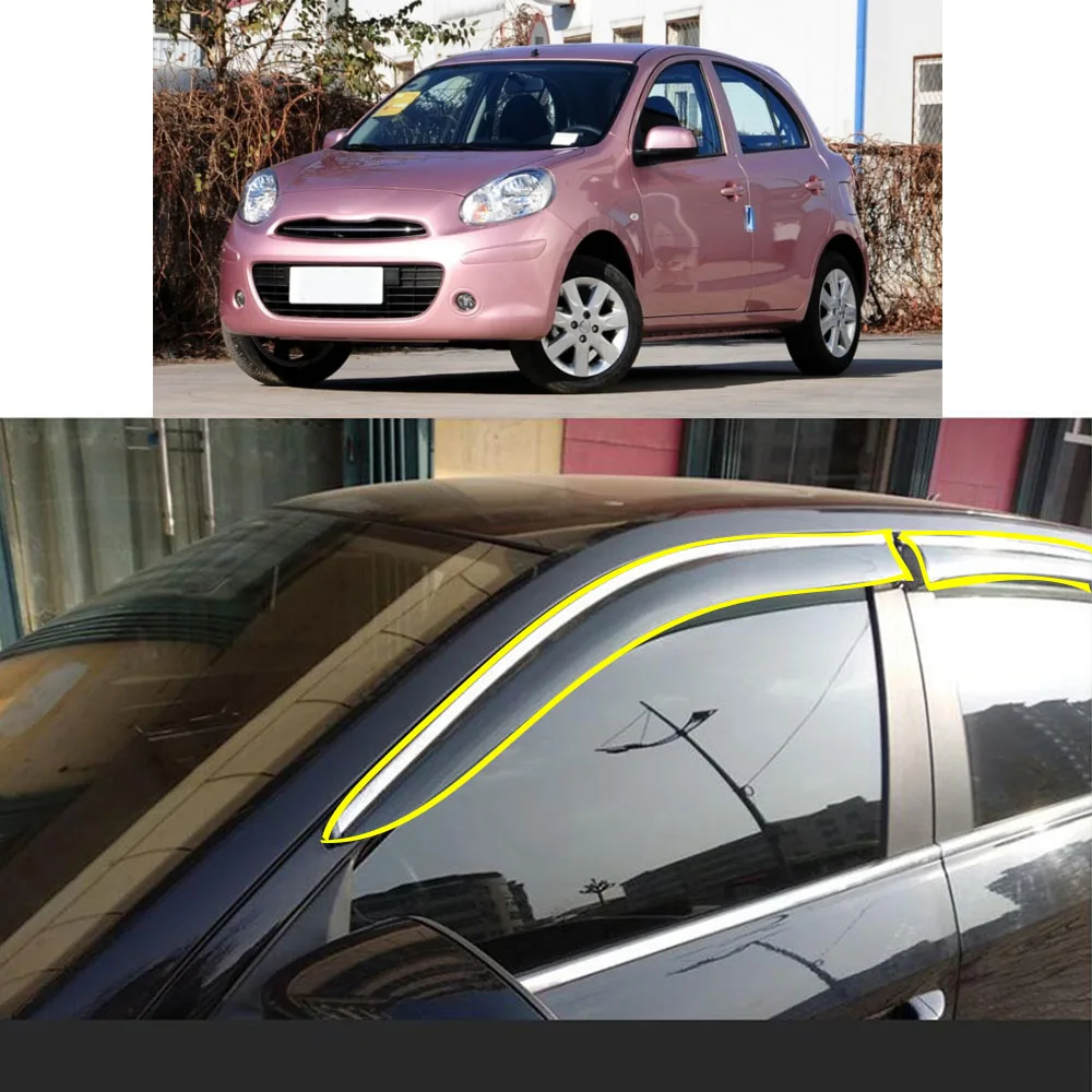 Car Sticker Plastic Window Glass Wind Visor Rain/Sun Guard Vent For NISSAN March 2010 2011 2012 2013 2014 2015 2016-2017