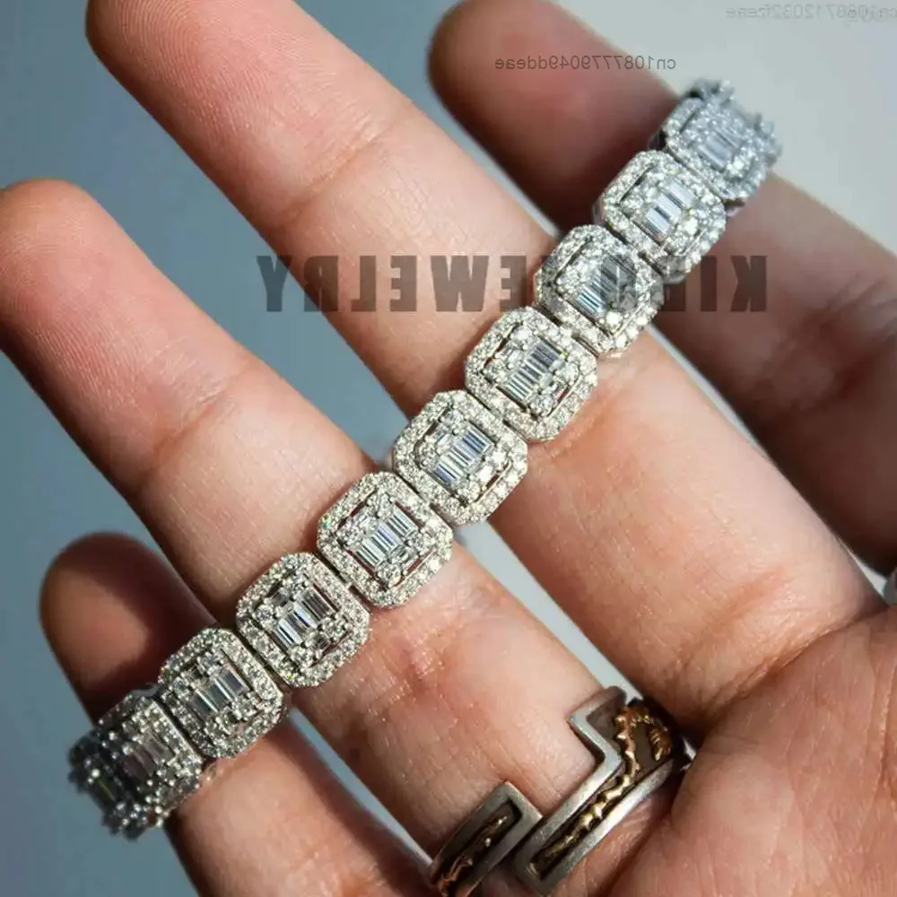 

Iced Out Chain Gold Plated Hip Hop Jewelry 925 Silver Moissanite Diamond Iced Out Vvs Baguette Cut Clustered Tennis Bracelet