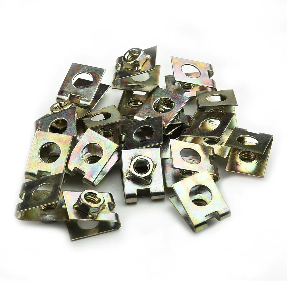 20X Car  U Shape Clips Speed Nuts Fastener Rivet M6 For Auto Car Pannel Fender Spring Metal Practical U-Clip Exterior Car Parts