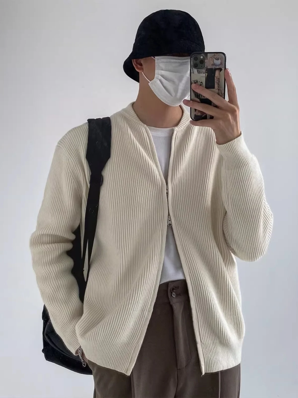 

Korean Sle Men's Zipper Cardigan Sweater Casual Pure Color Knitted Jaet Autumn New Faion Brand Haome All-Match