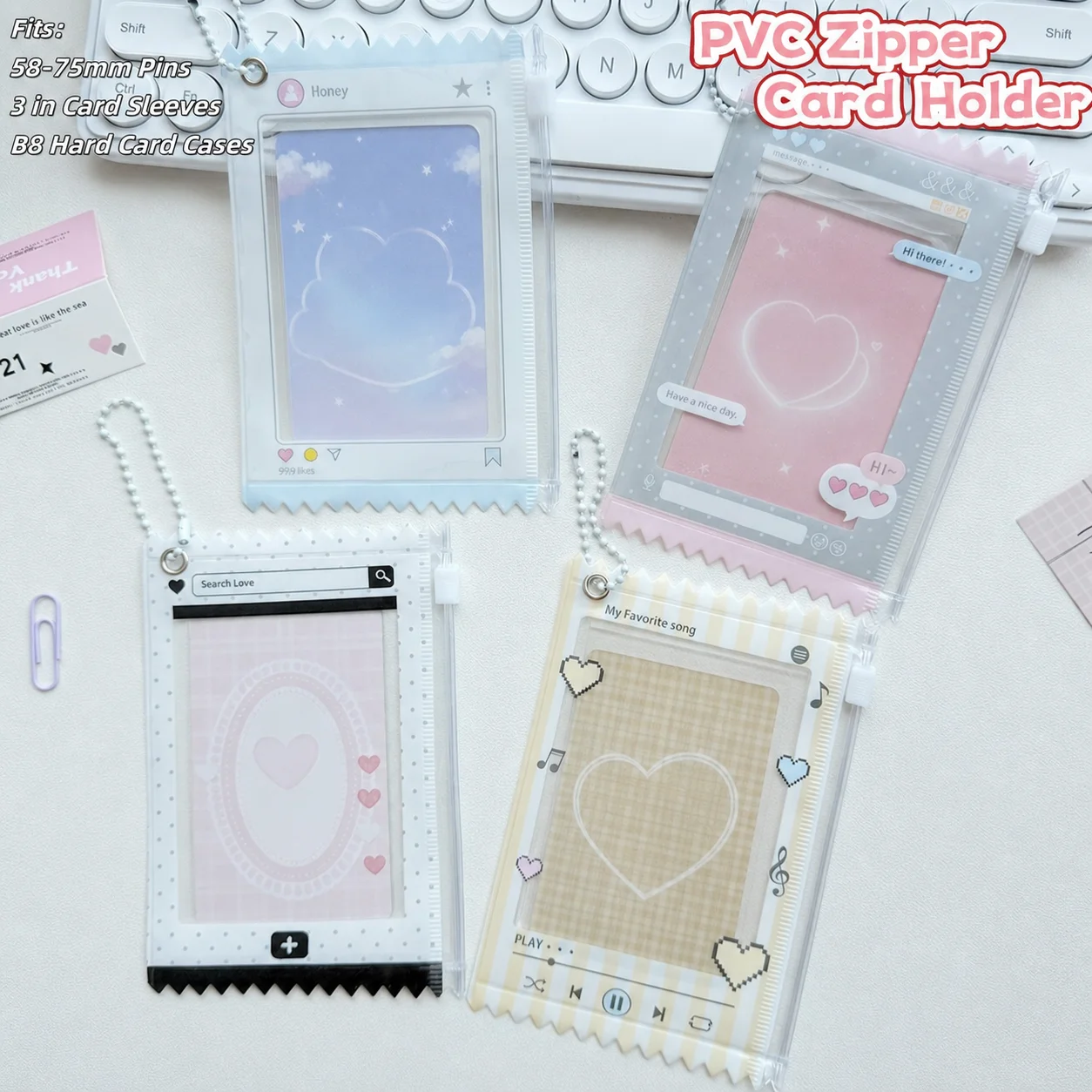 Badge Display Pouch Transparent Pvc Zipper Card Holder Cute Pattern Photocard Holder Clear Card Holder Kpop Photo Idol Accessory