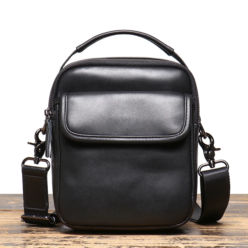 Leathfocus-Bolso cruzado de cuero auténtico para hombre, bolsa pequeña de cuero de vaca para almacenamiento de cartera y teléfono móvil, bolso de hombro