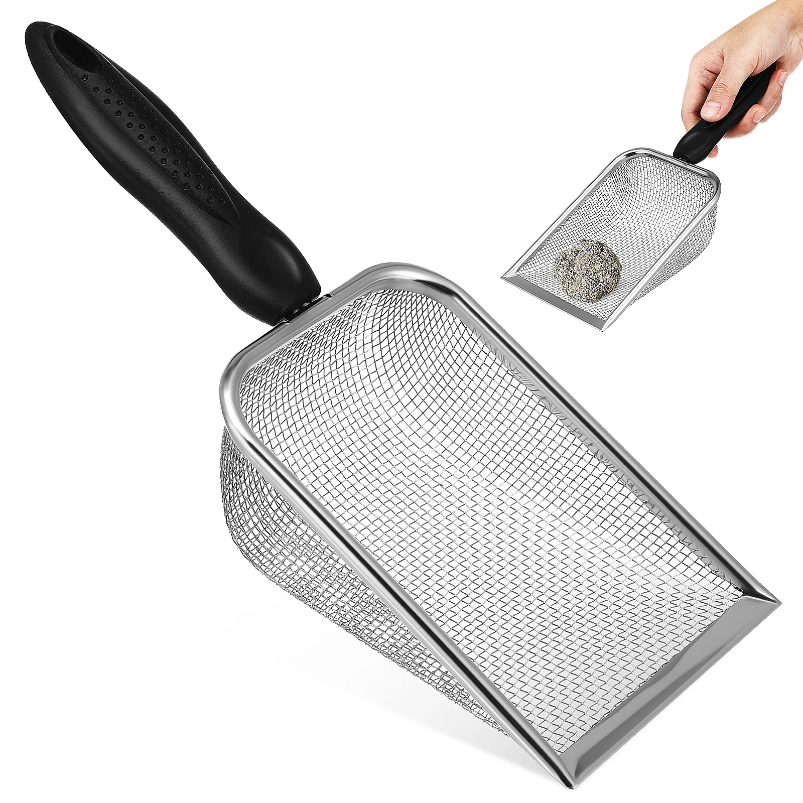 

Cat Litter Shovel Stainless Steel Scooper Small Hole Design Ergonomic Handle Mesh Scoop Fine Litter Cleaner For Cats Pet