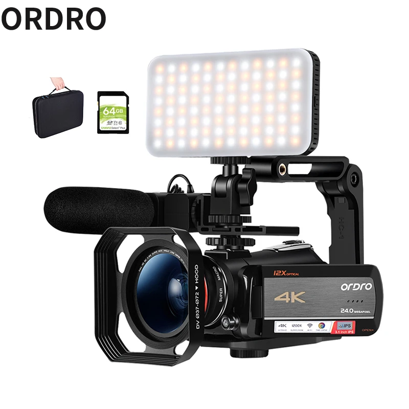 Video Camera 4K YouTube Church Live Streaming Facebook Ordro AC5 Camcorder Filmadora Professional Vlog Camera 12X Optical Zoom